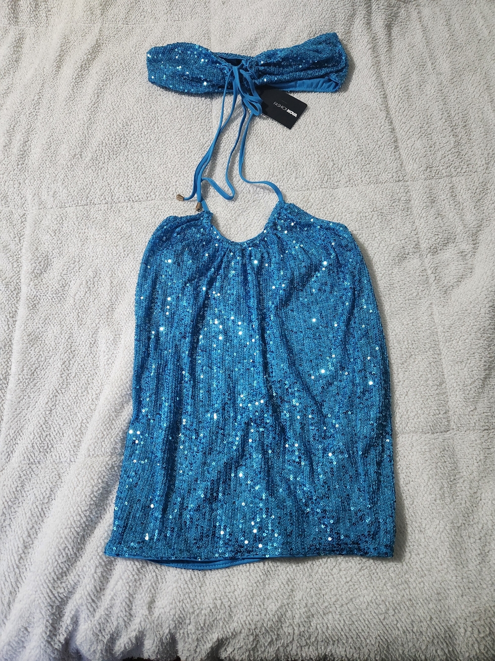 Sparkling Blue Sequin Halter Top Dress Size Small